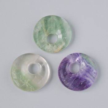 Donutvormige hanger van fluoriet, natuurlijke steen, diameter 18×5 mm ±, gatdiameter 5 mm ±