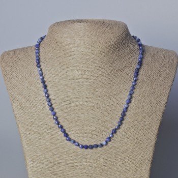 Ketting Sodaliet natuursteen geslepen kubus, diameter 4mm+-, lengte 45-49cm+