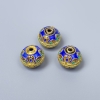 Onderdeel Cloisonné-kraal blauwe emaille, diameter 10x9mm+- gat, diameter 1,8mm goudkleurig metaal 1 st