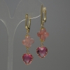 Oorbellen Chalcedoon klaver, diameter 13mm+- roze kristal in zetting 13mm+-, lengte 53mm+