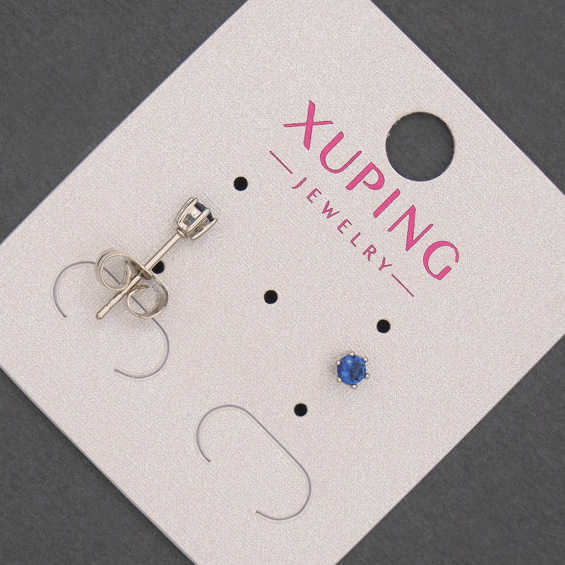 Xuping oorstekers met blauw kristal, diameter 3mm+- rhodium
