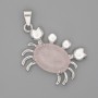 Hanger Krab Rozenkwarts 40x22mm+- zilverkleurig metaal