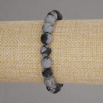 Armband Sneeuwobsidiaan bol, diameter 9mm+-, lengte 18cm +- stretch