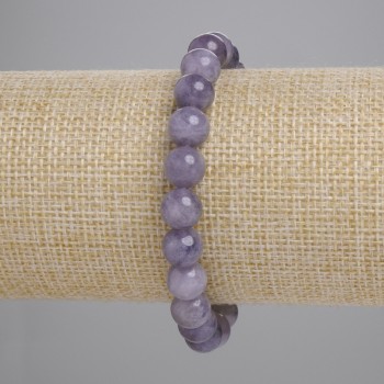 Armband van ioliet met gladde bolletjes, diameter 8 mm ±, lengte ± 18 cm, elastische band