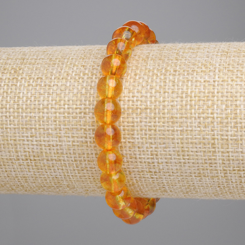 Armband Citrien geperste gladde kraal, diameter 8 mm ±, lengte 18 cm ±, rekbaar