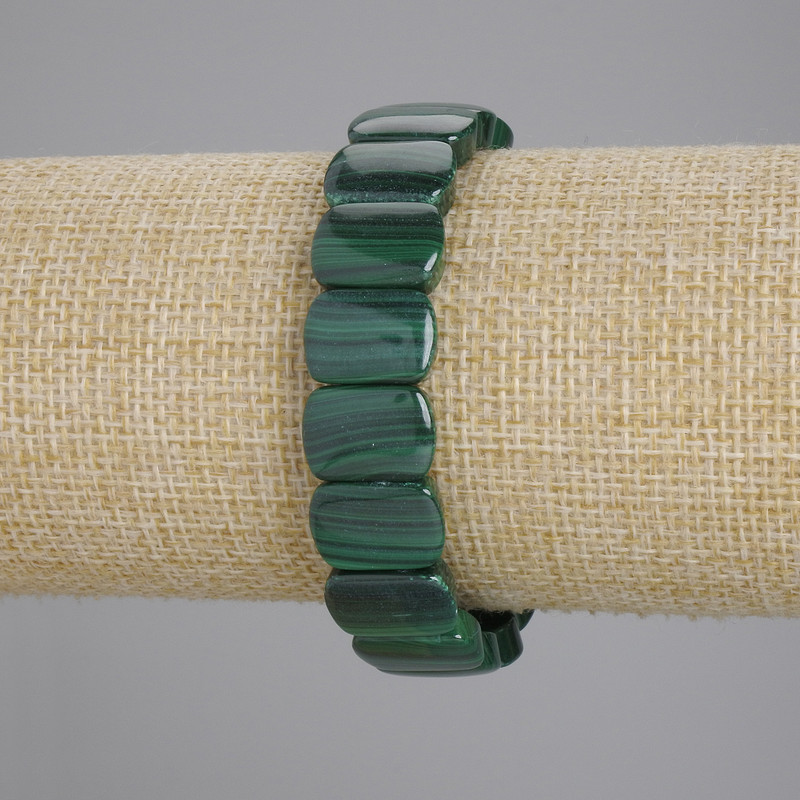 Armband malachiet, gladde schakels, diameter 14×10 mm, lengte 18 cm, stretch