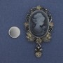 Broche op magneet Camee Dame zilverkleurig met strass 55×32 mm +