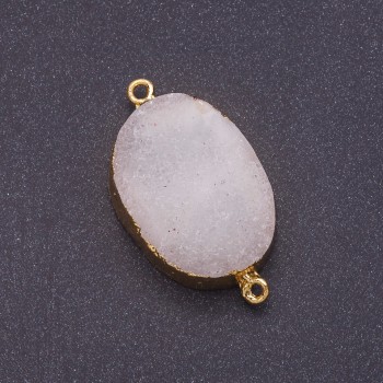 agaatdruse wit 'Sneeuw' ovale koppeling, afmetingen 25×40 mm (±) goudkleurig metaal