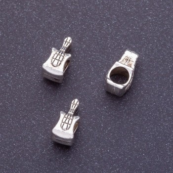 Fournituren inzetstuk kraal Pandora gitaar, lengte 11mm gat 4mm kleur zilver verpakking 20gr. +24st