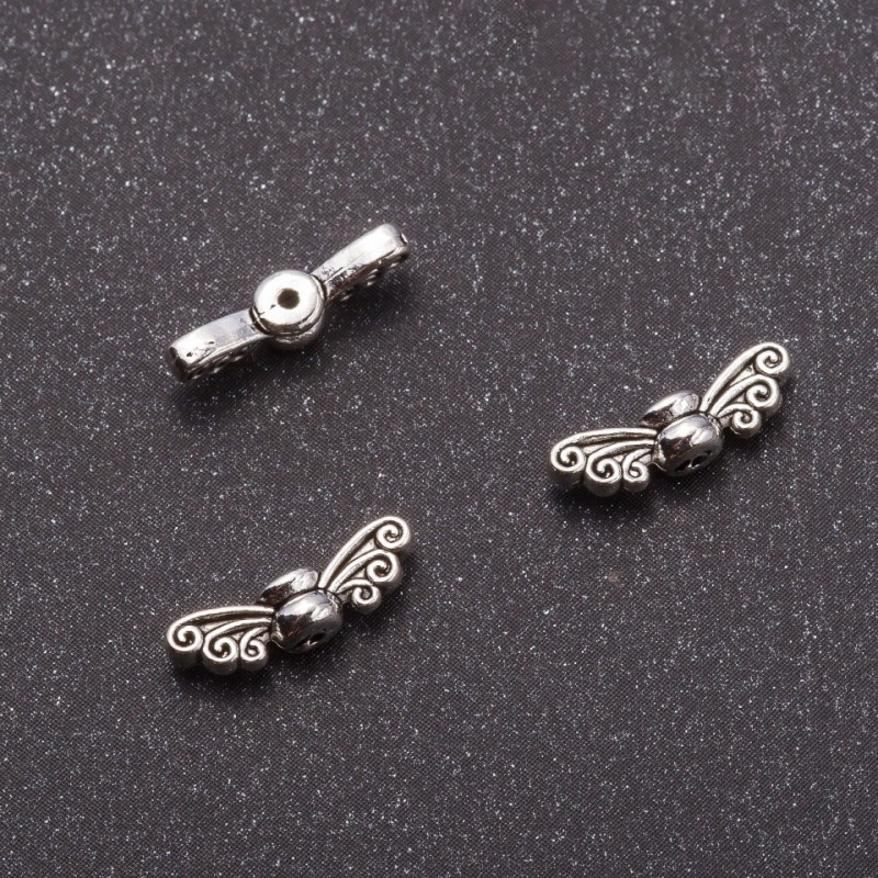 Fournituren tussenstuk Vlindervleugels 4,5x14mm, diameter 1mm, ± 26st.