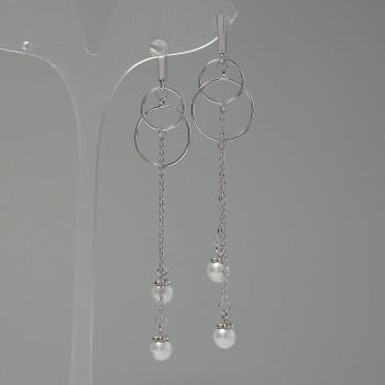 Earrings 'Itaolyao' 'Pearl Beads', diameter 18 mm, length 85 mm, color: silver