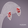 Xuping-oorbellen met rode stenen 16×9 mm, rhodiumplaag