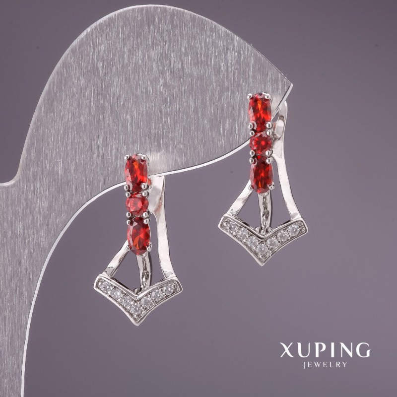 Oorbellen Xuping met rode stenen 23×12 mm rhodiumlaag
