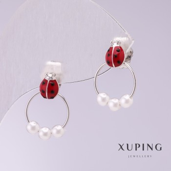 Oorbellen Xuping Lieveheersbeestjes rode emaille rhodiumplaag 18×11 mm