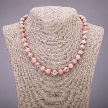 Halsketting van rhodochrosiet, gladde bolletjes, diameter 8 mm, lengte 44 cm