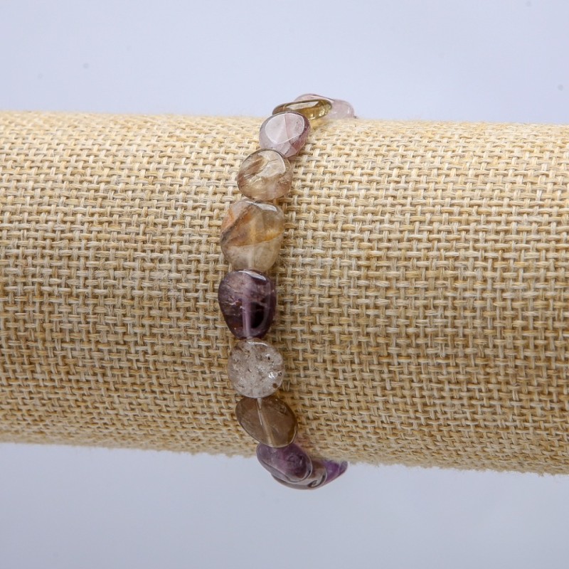 Elastisch armband van natuurlijk gesteente ametrien getrommeld, diameter 8×10 mm, omtrek 18 cm +