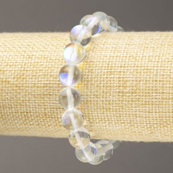 Armband met elastiek van wit doorschijnend opaalglas, diameter 10 mm+-, lengte 18 cm+-