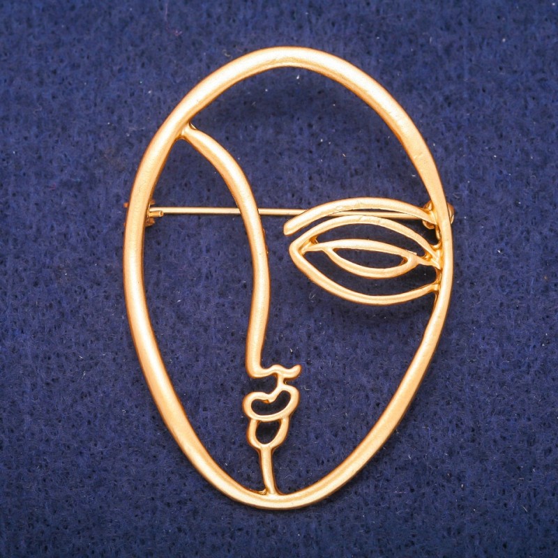 Speld Accent Gezicht, goudkleurig metaal, 43×60 mm