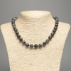 Zwart labradorietketting (kunststof acryl) gladde bolletjes, diameter 10 mm +-, lengte 48 cm +