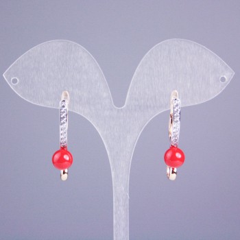 Oorbellen Xuping 18K verguld met witte strass en rode kraal, diameter 30x8mm+