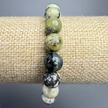 Armband groene opaal natuurlijke steen, gladde kraal, diameter 10 mm +/-, lengte 18 cm +/- (rekbaar)